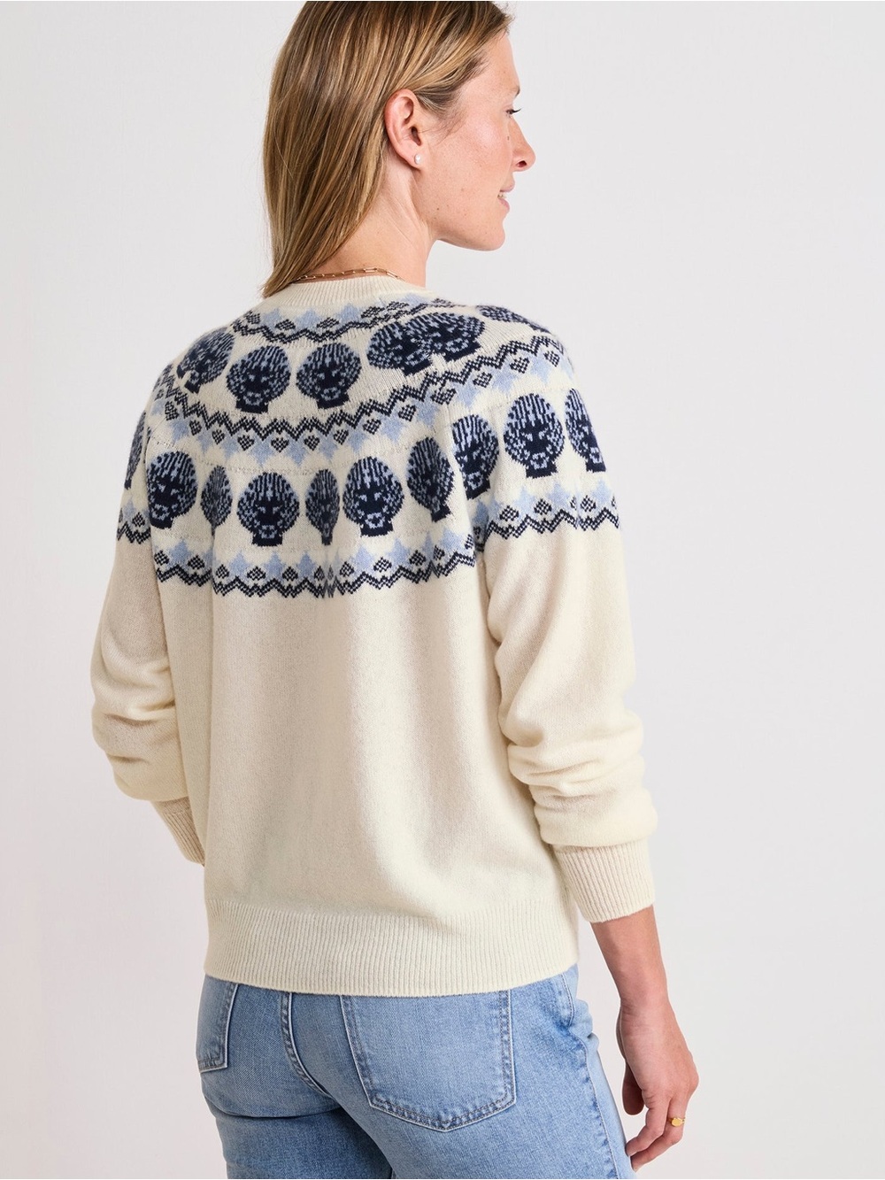 Vineyard Vines Cashmere Cream Crewneck Fair Isle Shell Sweater XS - Picture 3 of 3